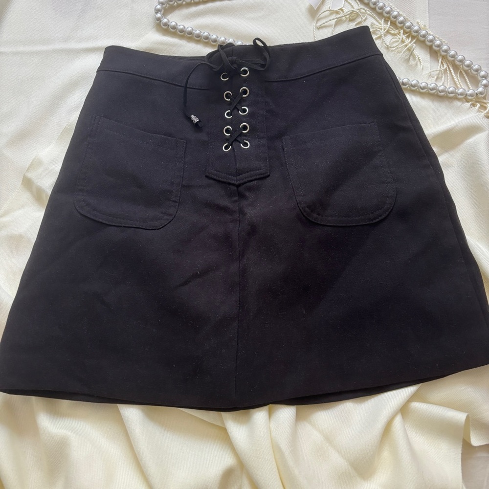 Black Lace-Up Skirt